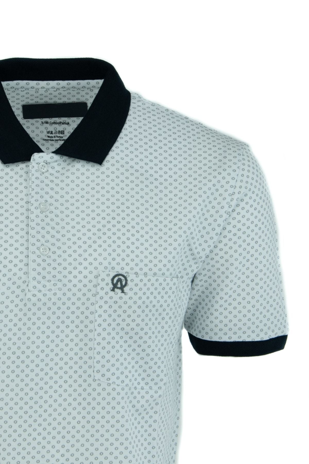 Erkek Cepli Kısa Kollu Yeni Baskılı Normal Kesim %100 Pamuk Lakos Kumaş Polo Yaka T-shirt